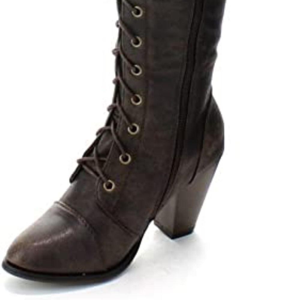 Never Worn Over the Knee Boots Brown Distressed Vegan Leather